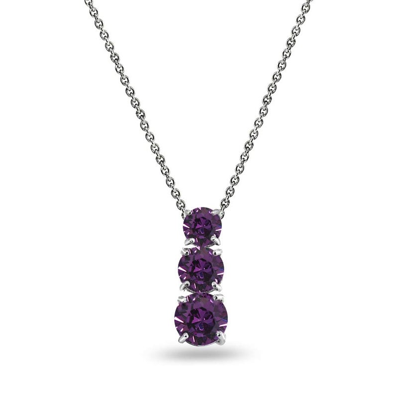 B. BRILLIANT Sterling Silver Purple 3-Stone Journey Slide Pendant Necklace Made with European Crystals - Image 1